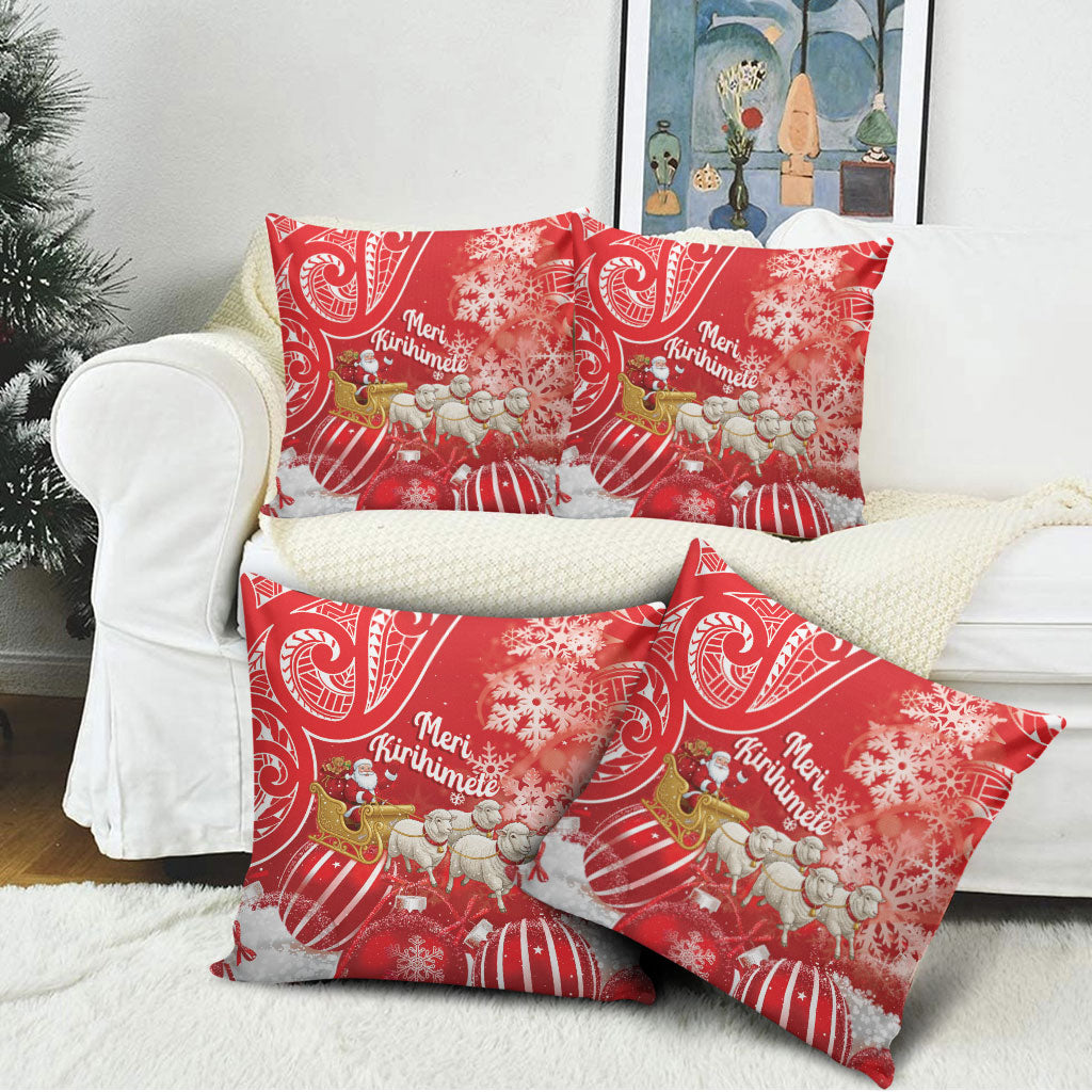 New Zealand Christmas In July Pillow Cover Funny Santa Sheep Meri Kirihimete Red