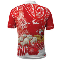 New Zealand Christmas In July Personalised Polo Shirt Funny Santa Sheep Meri Kirihimete Red