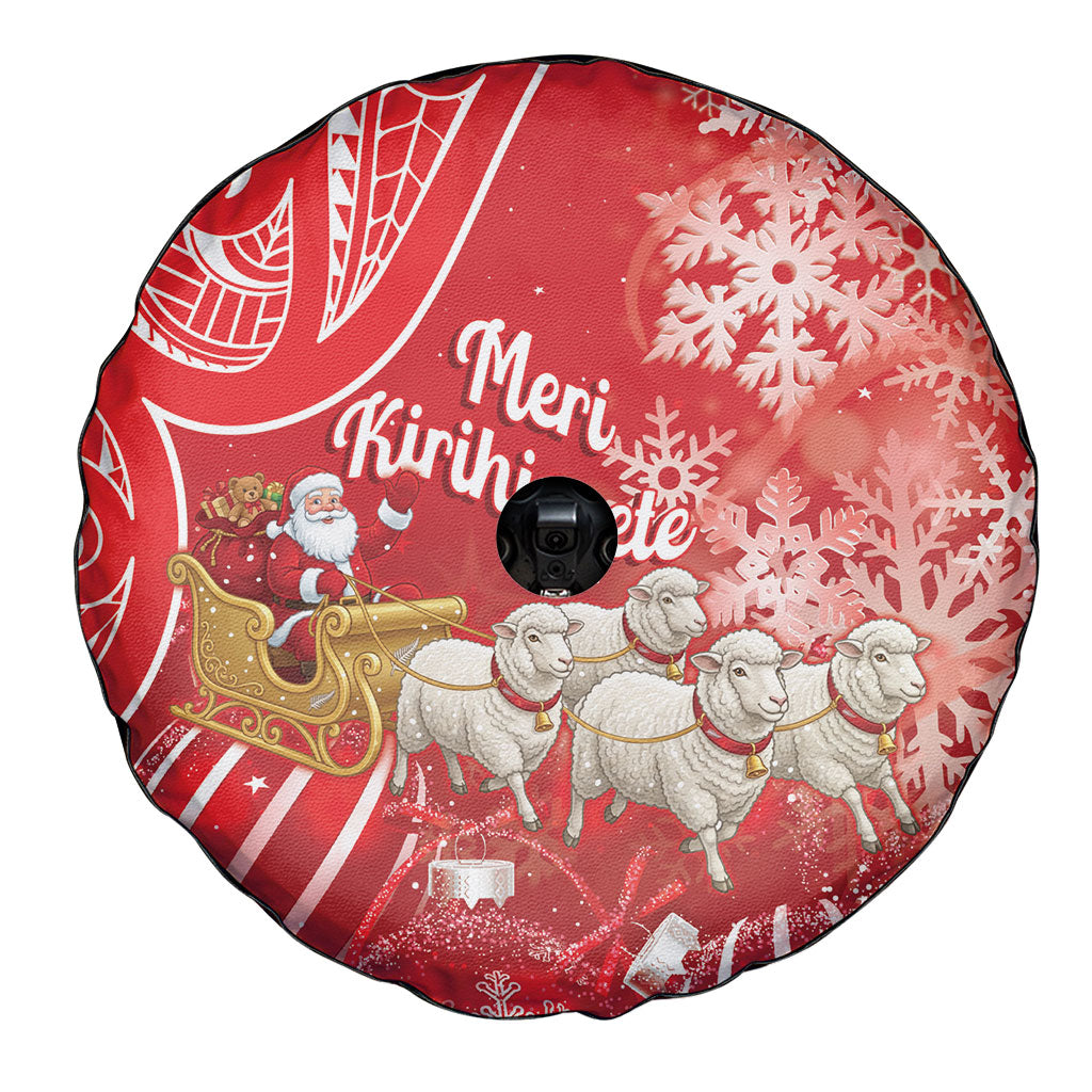 New Zealand Christmas In July Spare Tire Cover Funny Santa Sheep Meri Kirihimete Red
