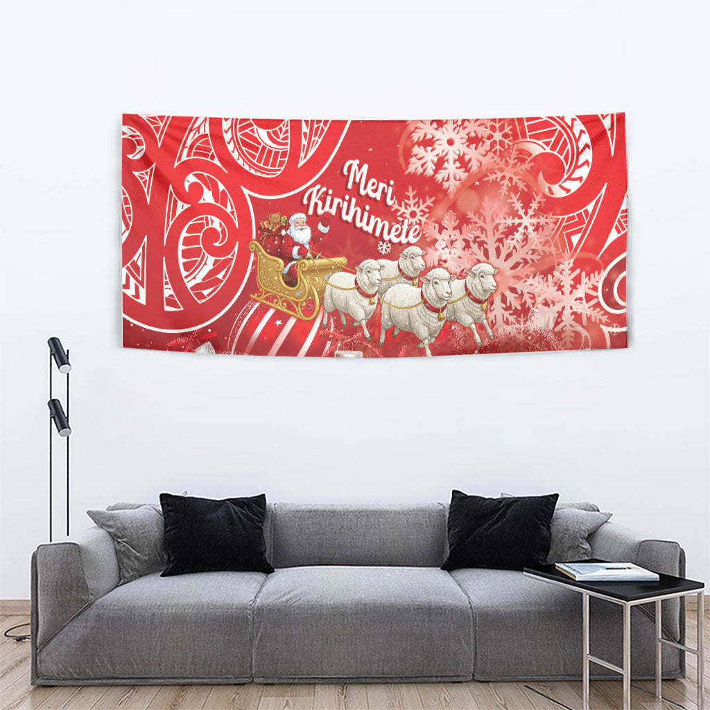 New Zealand Christmas In July Tapestry Funny Santa Sheep Meri Kirihimete Red