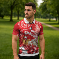 New Zealand Christmas In July Personalised Zipper Polo Shirt Funny Santa Sheep Meri Kirihimete Red