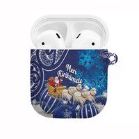 New Zealand Christmas In July AirPods Case Funny Santa Sheep Meri Kirihimete Blue