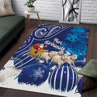 New Zealand Christmas In July Area Rug Funny Santa Sheep Meri Kirihimete Blue