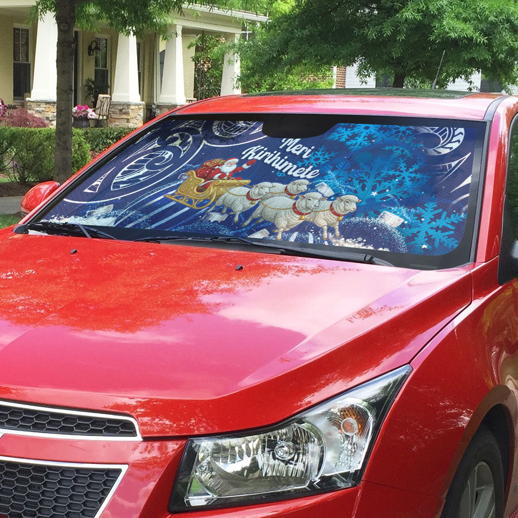 New Zealand Christmas In July Auto Sun Shade Funny Santa Sheep Meri Kirihimete Blue