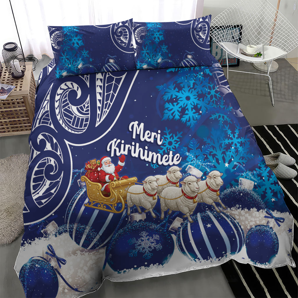 New Zealand Christmas In July Bedding Set Funny Santa Sheep Meri Kirihimete Blue
