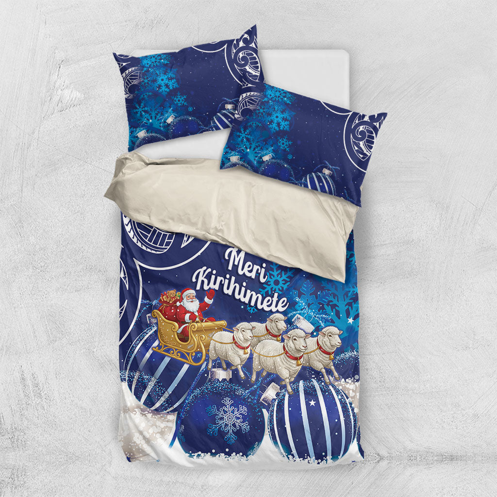 New Zealand Christmas In July Bedding Set Funny Santa Sheep Meri Kirihimete Blue
