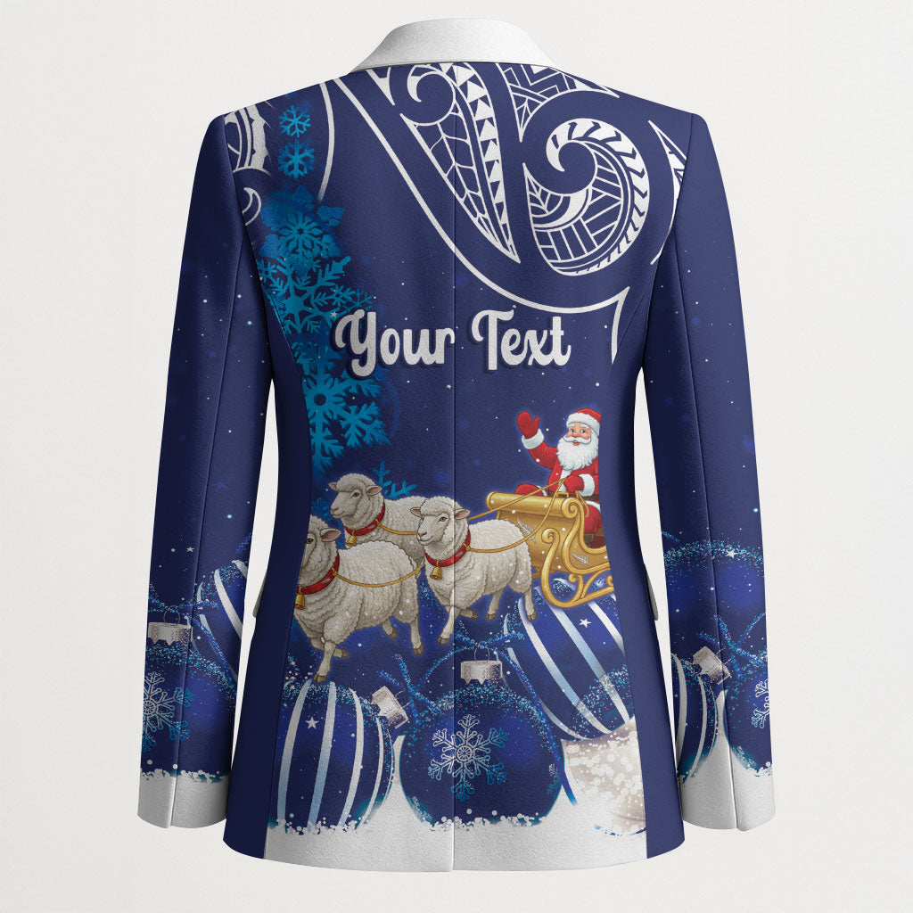 New Zealand Christmas In July Personalised Blazer Funny Santa Sheep Meri Kirihimete Blue