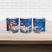 New Zealand Christmas In July Personalised Ceramic Mug Funny Santa Sheep Meri Kirihimete Blue