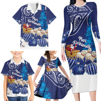 New Zealand Christmas In July Personalised Family Matching Long Sleeve Bodycon Dress and Hawaiian Shirt Funny Santa Sheep Meri Kirihimete Blue
