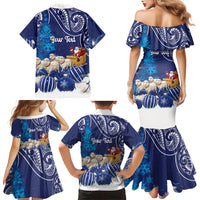 New Zealand Christmas In July Personalised Family Matching Mermaid Dress and Hawaiian Shirt Funny Santa Sheep Meri Kirihimete Blue