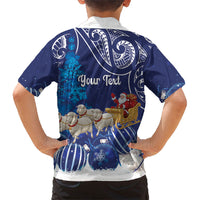 New Zealand Christmas In July Personalised Family Matching Off Shoulder Maxi Dress and Hawaiian Shirt Funny Santa Sheep Meri Kirihimete Blue