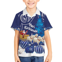 New Zealand Christmas In July Personalised Family Matching Puletasi and Hawaiian Shirt Funny Santa Sheep Meri Kirihimete Blue