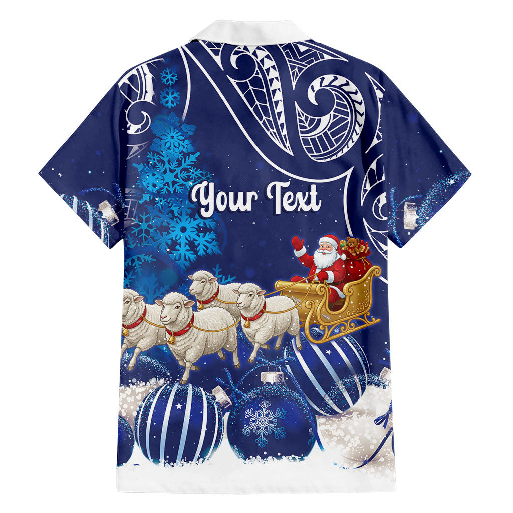 New Zealand Christmas In July Personalised Family Matching Short Sleeve Bodycon Dress and Hawaiian Shirt Funny Santa Sheep Meri Kirihimete Blue