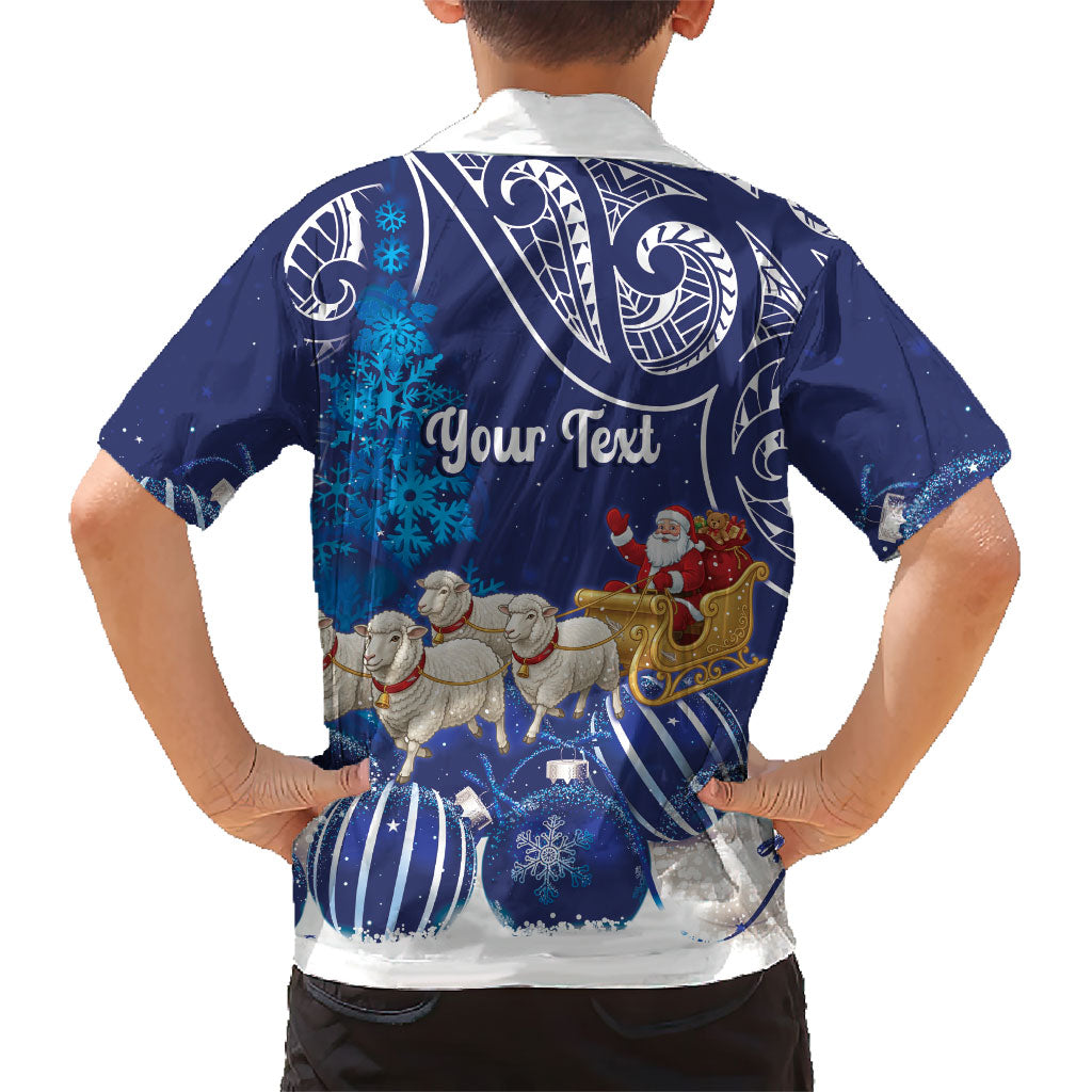 New Zealand Christmas In July Personalised Family Matching Tank Maxi Dress and Hawaiian Shirt Funny Santa Sheep Meri Kirihimete Blue