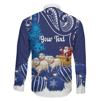New Zealand Christmas In July Personalised Family Matching Tank Maxi Dress and Hawaiian Shirt Funny Santa Sheep Meri Kirihimete Blue
