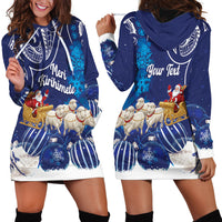 New Zealand Christmas In July Personalised Hoodie Dress Funny Santa Sheep Meri Kirihimete Blue