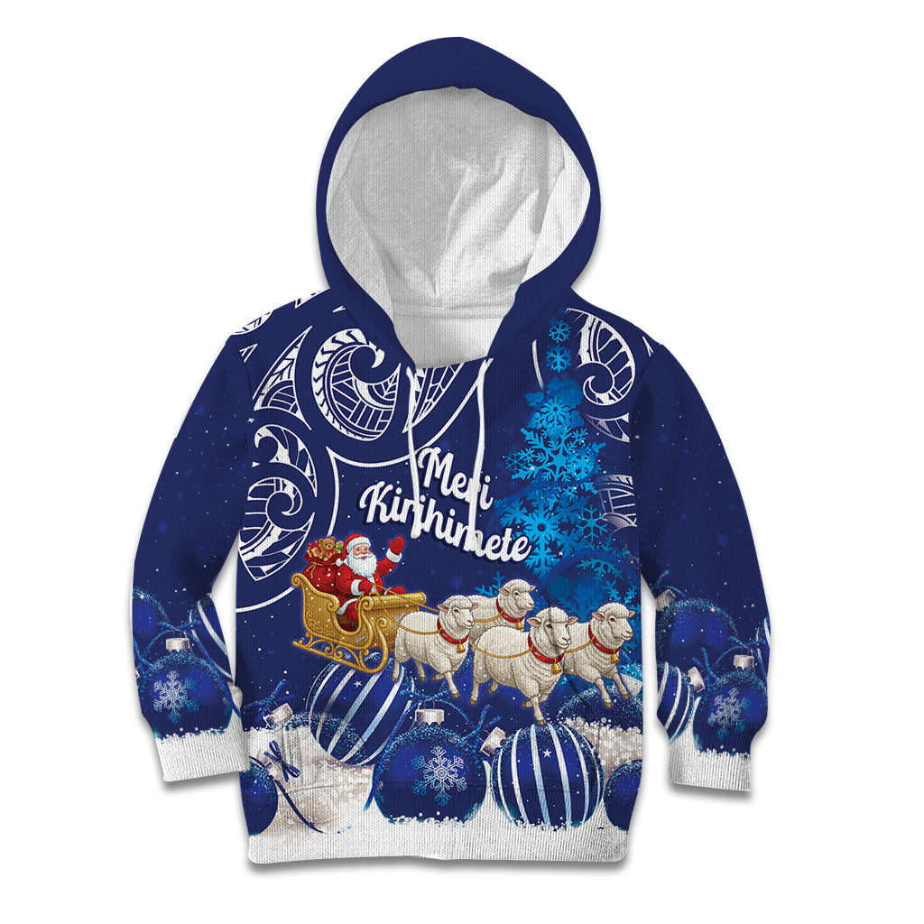 New Zealand Christmas In July Personalised Kid Hoodie Funny Santa Sheep Meri Kirihimete Blue LT14 Hoodie Blue - Polynesian Pride
