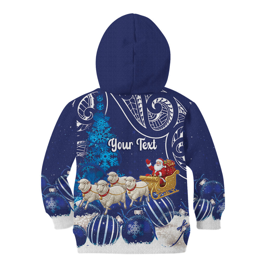 New Zealand Christmas In July Personalised Kid Hoodie Funny Santa Sheep Meri Kirihimete Blue