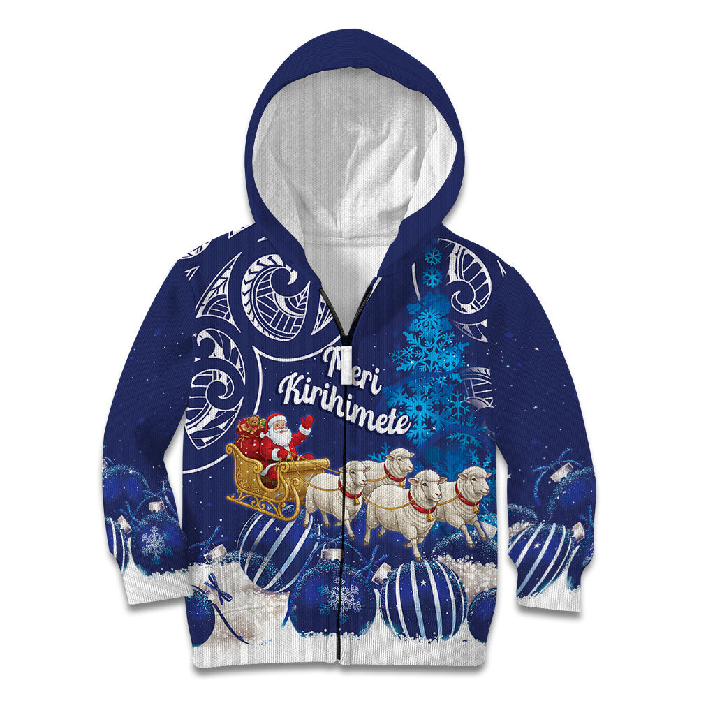 New Zealand Christmas In July Personalised Kid Hoodie Funny Santa Sheep Meri Kirihimete Blue