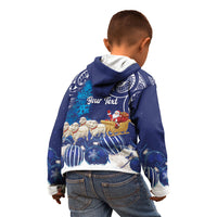 New Zealand Christmas In July Personalised Kid Hoodie Funny Santa Sheep Meri Kirihimete Blue