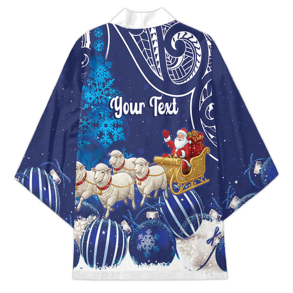 New Zealand Christmas In July Personalised Kimono Funny Santa Sheep Meri Kirihimete Blue