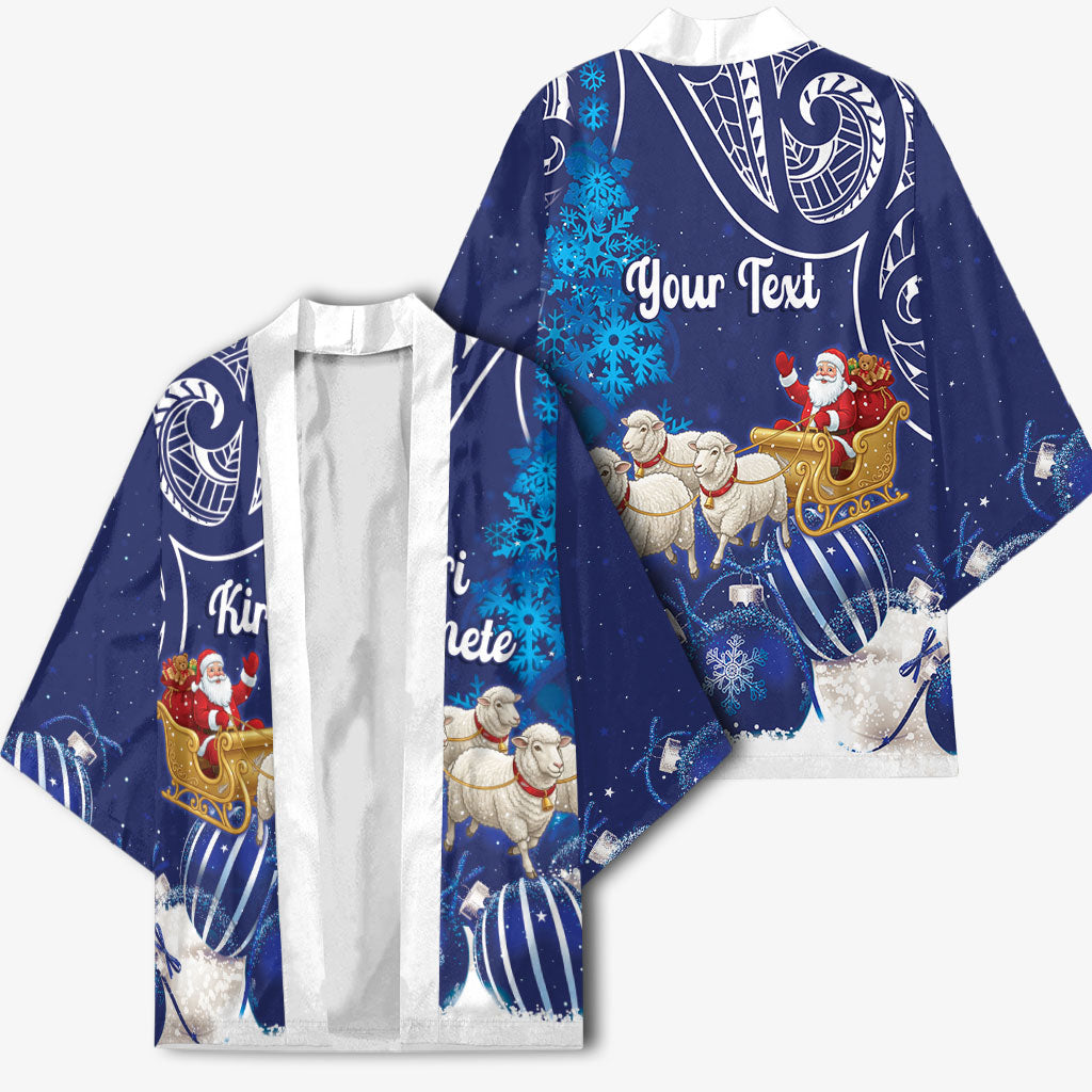 New Zealand Christmas In July Personalised Kimono Funny Santa Sheep Meri Kirihimete Blue