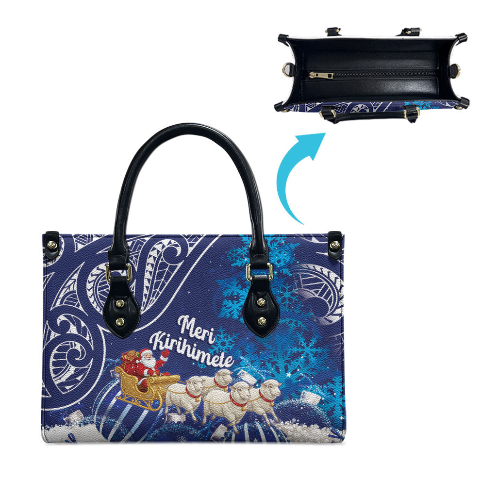 New Zealand Christmas In July Leather Bag Funny Santa Sheep Meri Kirihimete Blue