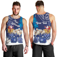 New Zealand Christmas In July Personalised Men Tank Top Funny Santa Sheep Meri Kirihimete Blue