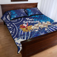 New Zealand Christmas In July Quilt Bed Set Funny Santa Sheep Meri Kirihimete Blue