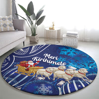 New Zealand Christmas In July Round Carpet Funny Santa Sheep Meri Kirihimete Blue