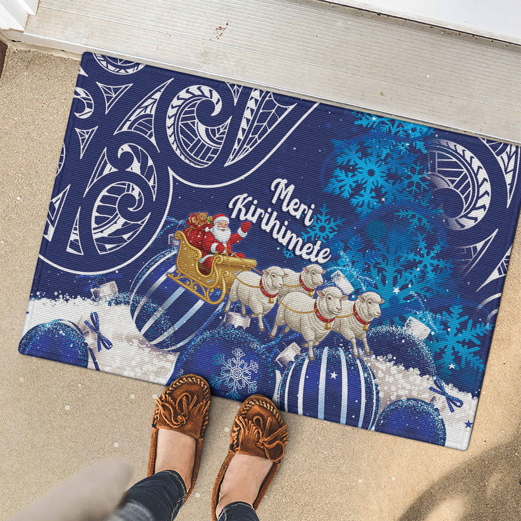 New Zealand Christmas In July Rubber Doormat Funny Santa Sheep Meri Kirihimete Blue