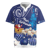New Zealand Christmas In July Personalised Rugby Jersey Funny Santa Sheep Meri Kirihimete Blue