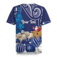 New Zealand Christmas In July Personalised Rugby Jersey Funny Santa Sheep Meri Kirihimete Blue
