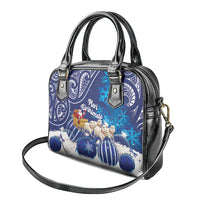 New Zealand Christmas In July Shoulder Handbag Funny Santa Sheep Meri Kirihimete Blue