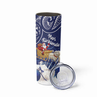 New Zealand Christmas In July Personalised Skinny Tumbler Funny Santa Sheep Meri Kirihimete Blue