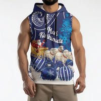 New Zealand Christmas In July Personalised Sleeveless Hoodie Funny Santa Sheep Meri Kirihimete Blue