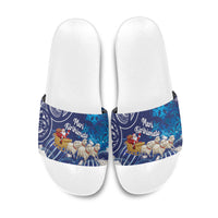 New Zealand Christmas In July Slide Sandals Funny Santa Sheep Meri Kirihimete Blue