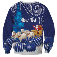 New Zealand Christmas In July Personalised Sweatshirt Funny Santa Sheep Meri Kirihimete Blue