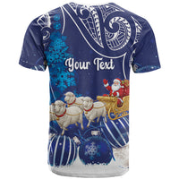 New Zealand Christmas In July Personalised T Shirt Funny Santa Sheep Meri Kirihimete Blue