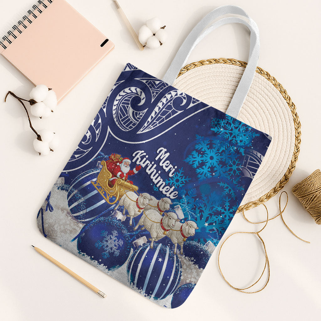 New Zealand Christmas In July Tote Bag Funny Santa Sheep Meri Kirihimete Blue