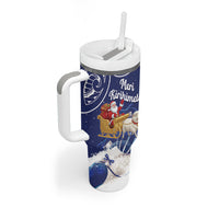 New Zealand Christmas In July Personalised Tumbler With Handle Funny Santa Sheep Meri Kirihimete Blue