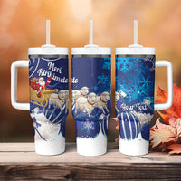 New Zealand Christmas In July Personalised Tumbler With Handle Funny Santa Sheep Meri Kirihimete Blue