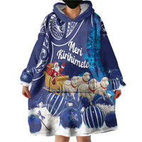 New Zealand Christmas In July Personalised Wearable Blanket Hoodie Funny Santa Sheep Meri Kirihimete Blue