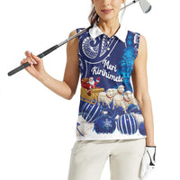 New Zealand Christmas In July Personalised Women Sleeveless Polo Shirt Funny Santa Sheep Meri Kirihimete Blue