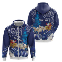 New Zealand Christmas In July Personalised Zip Hoodie Funny Santa Sheep Meri Kirihimete Blue