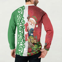 Meri Kirihimete New Zealand Personalised Button Sweatshirt Cute Santa NZ Animals and Pohutukawa