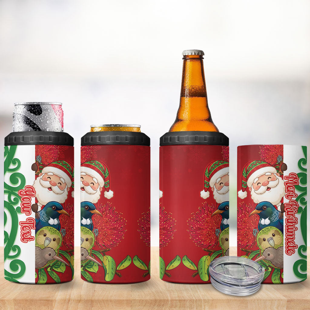Meri Kirihimete New Zealand Personalised 4 in 1 Can Cooler Tumbler Cute Santa NZ Animals and Pohutukawa