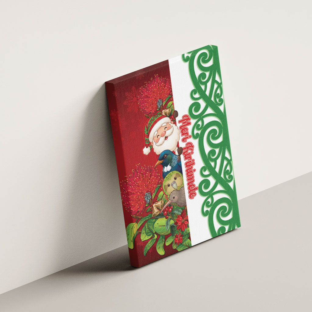 Meri Kirihimete New Zealand Canvas Wall Art Cute Santa NZ Animals and Pohutukawa