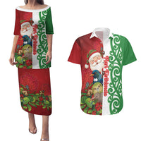 Meri Kirihimete New Zealand Personalised Couples Matching Puletasi and Hawaiian Shirt Cute Santa NZ Animals and Pohutukawa