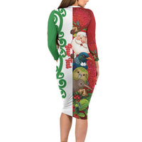 Meri Kirihimete New Zealand Personalised Family Matching Long Sleeve Bodycon Dress and Hawaiian Shirt Cute Santa NZ Animals and Pohutukawa